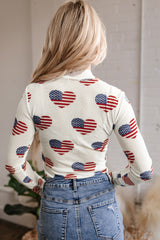 White Americana Glitter Mesh Long Sleeve Bodysuit