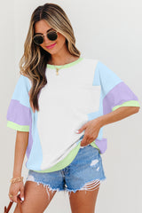 Purple Color Block Patchwork Half Sleeve Oversized T Shirt