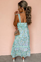 Green Floral Lace Tied Strap Empire Waist Maxi Dress