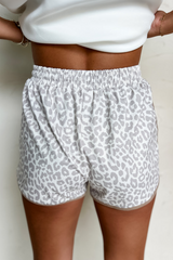 White Leopard Elastic Waistband Lace up Contrast Trim Casual Shorts