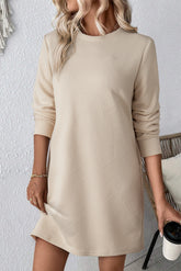 Apricot Textured Long Sleeve Mini Shift Dress
