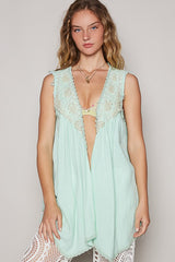 POL Embroidered Pearls Open Front Sleeveless Cardigan