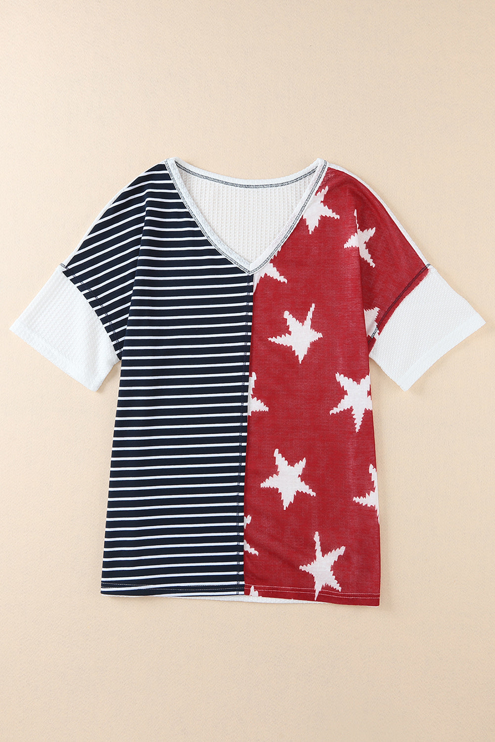 Multicolor Stripes Stars Print Knit Short Sleeves Top