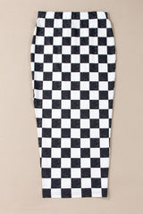 Rose Checkered Print Side Slit High Waist Midi Skirt