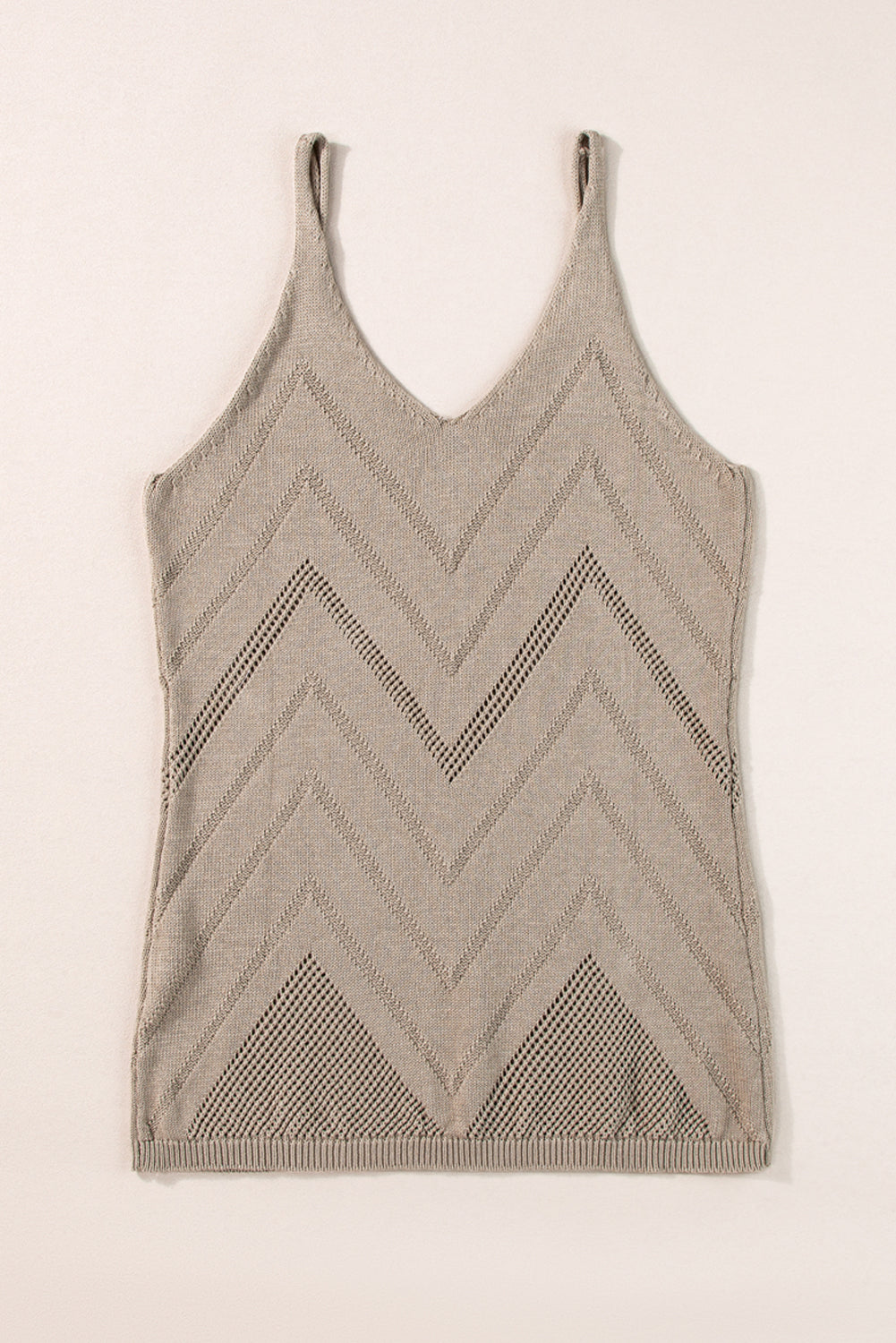 White Chevron Pointelle Knit Spaghetti Straps Sweater Vest