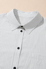 Plus Size White Striped Rolled Sleeve Button-Up Shirt