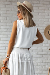 White V Neck Knotted Shoulder Vest