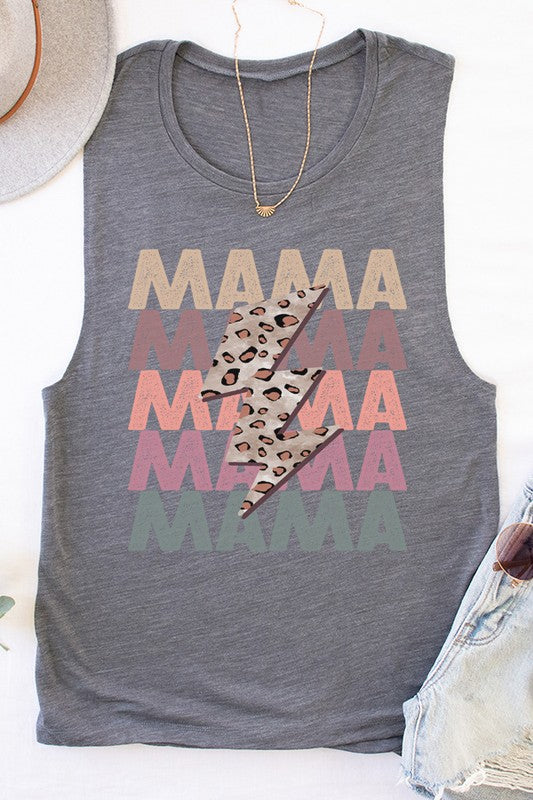 Mother's Day Mama Leopard Bolt Stack Muscle Tank