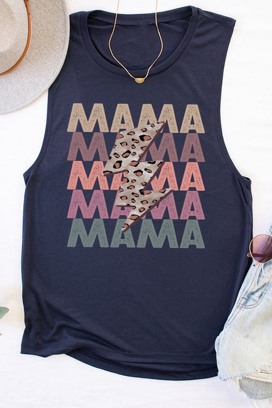 Mother's Day Mama Leopard Bolt Stack Muscle Tank