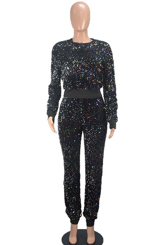 WOMEN FASHION SEQUIN TWO PIECE PANT SET