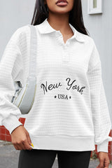 NEW YORK USA Button Detail Long Sleeve Sweatshirt