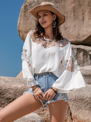 Lace Round Neck Long Sleeve Blouse