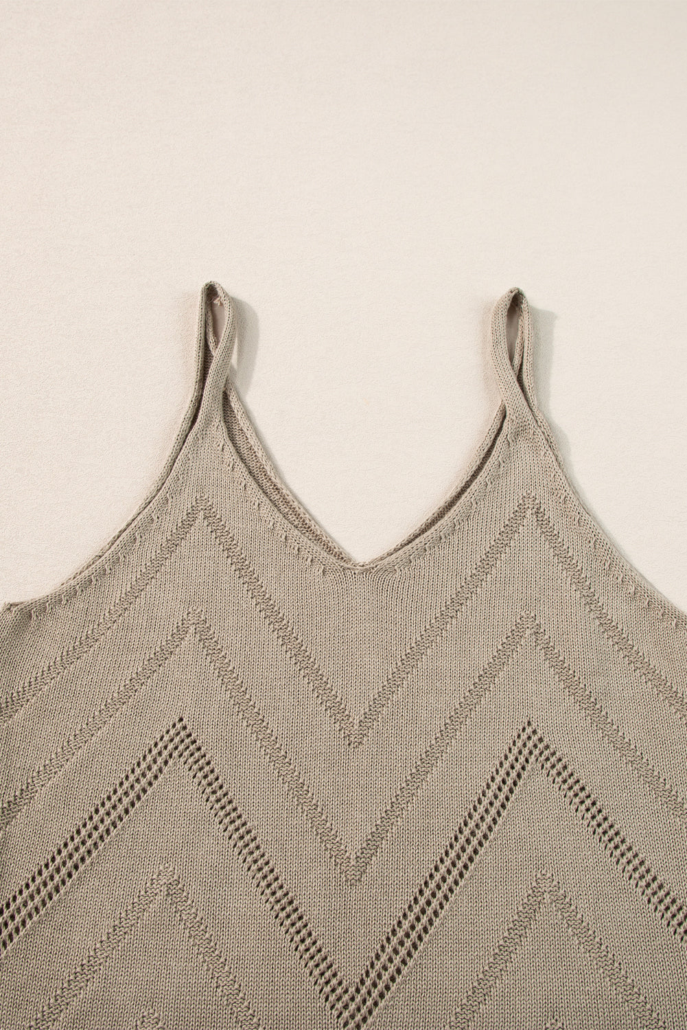 White Chevron Pointelle Knit Spaghetti Straps Sweater Vest