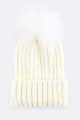 Raccoon Fur PomPom Beanie