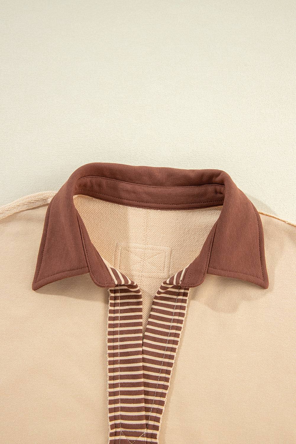 Dark Blue Striped Colorblock Patchwork Collar Sweatshirt
