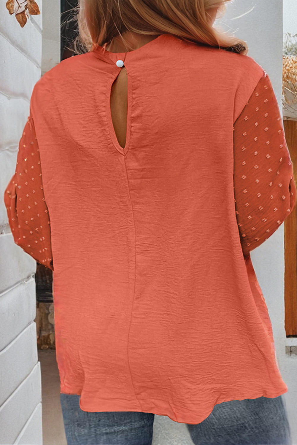 Gossamer Pink Swiss Dot Balloon Sleeve Loose Blouse