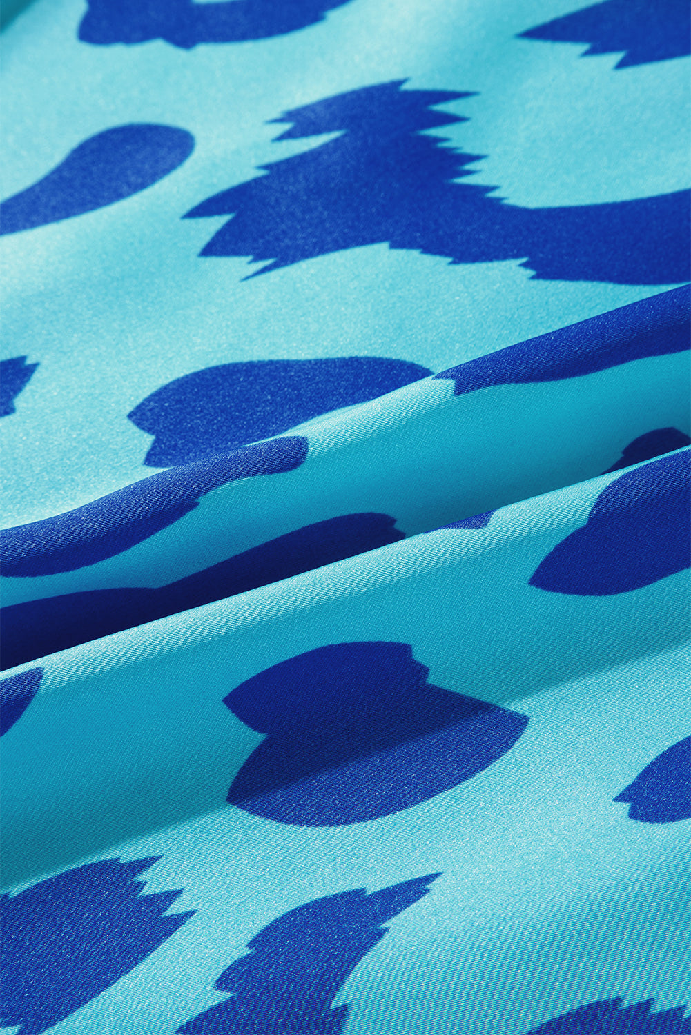 Blue Animal Printed Mock Neck Detail Caftan Top
