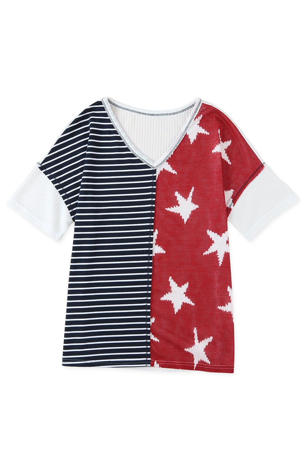 Multicolor Stripes Stars Print Knit Short Sleeves Top