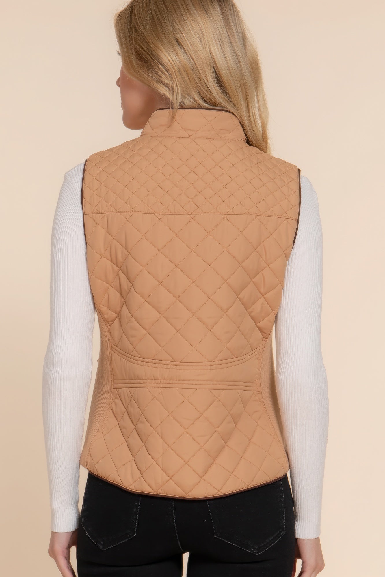 Suede Piping Quilted Padding Vest