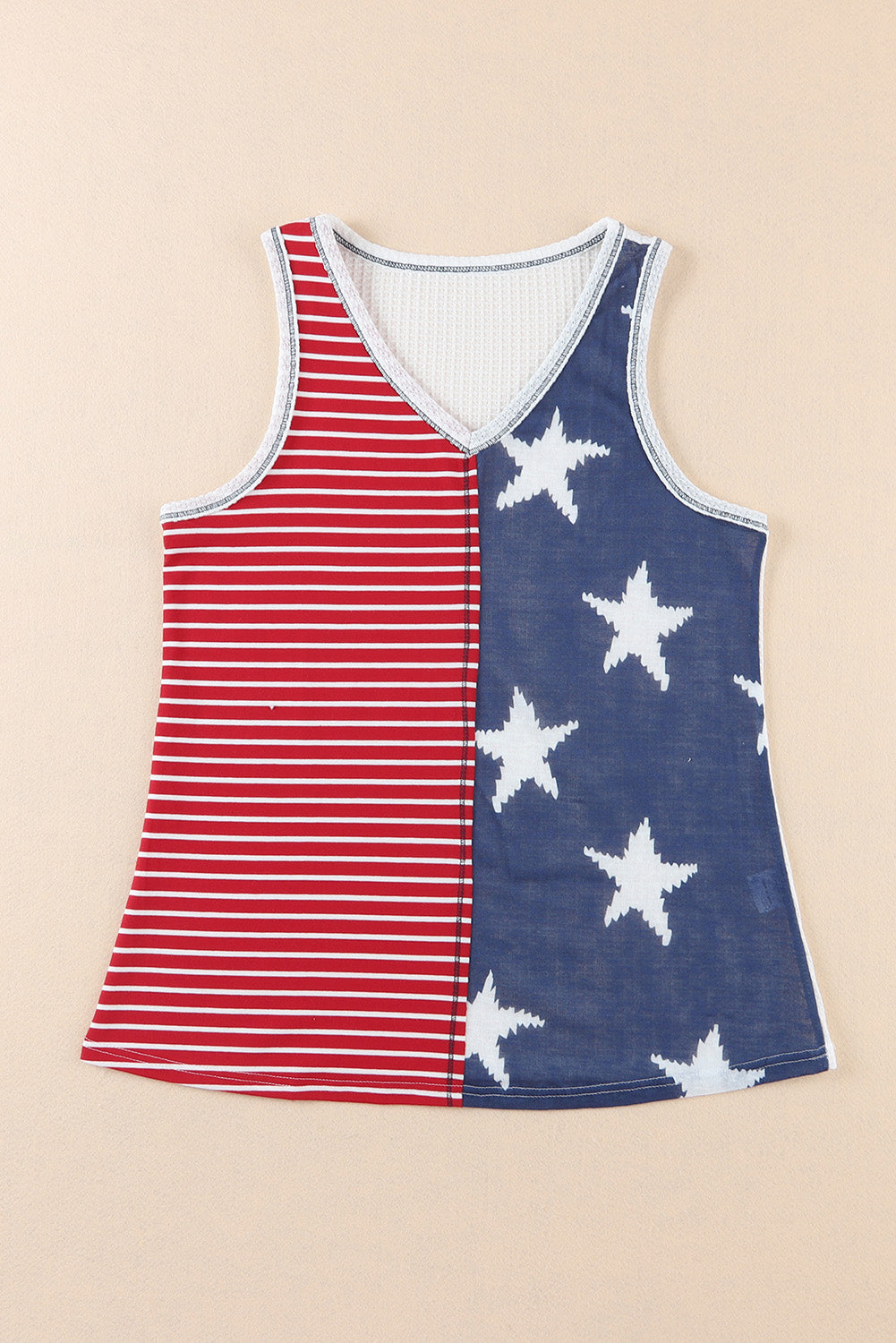 Multicolor Stripes Stars Print Knit Short Sleeves Top