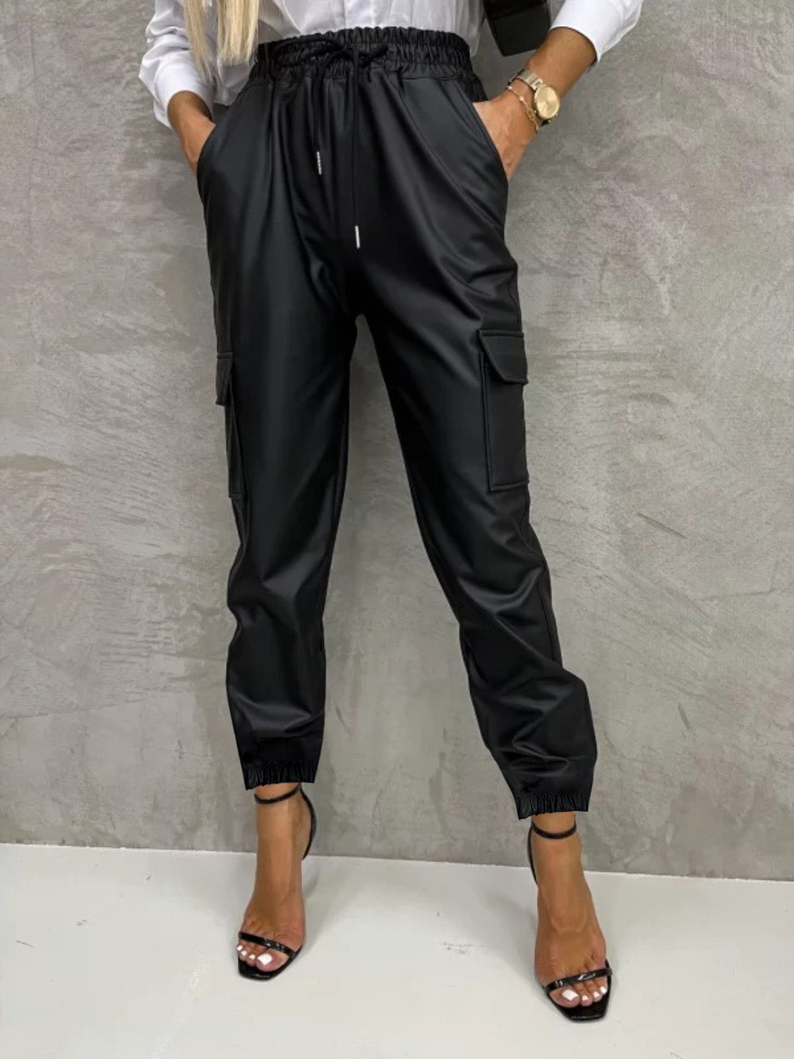 Tied High Waist Pants with Pockets