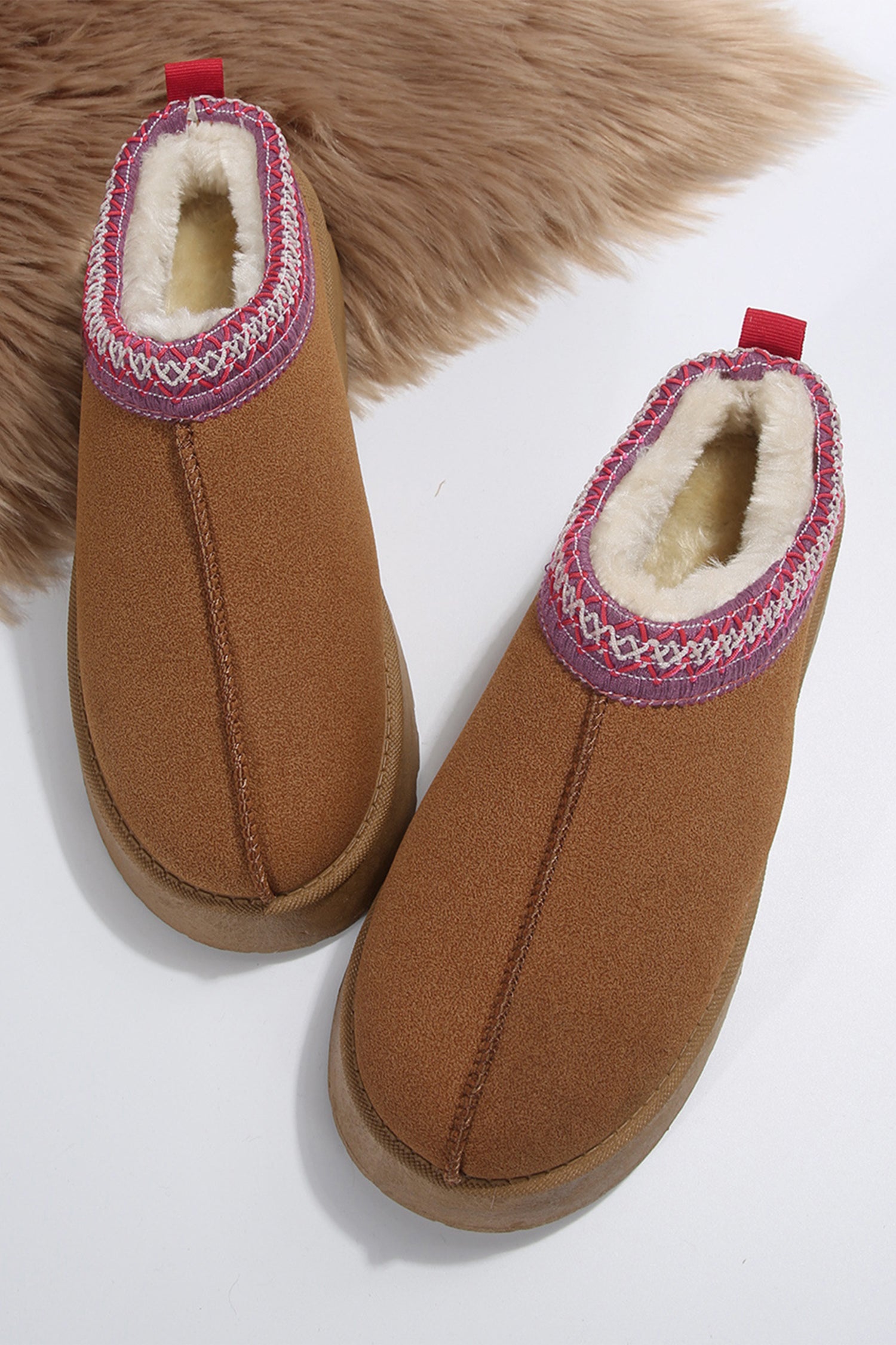 Chestnut Suede Contrast Print Plush Lined Snow Boots
