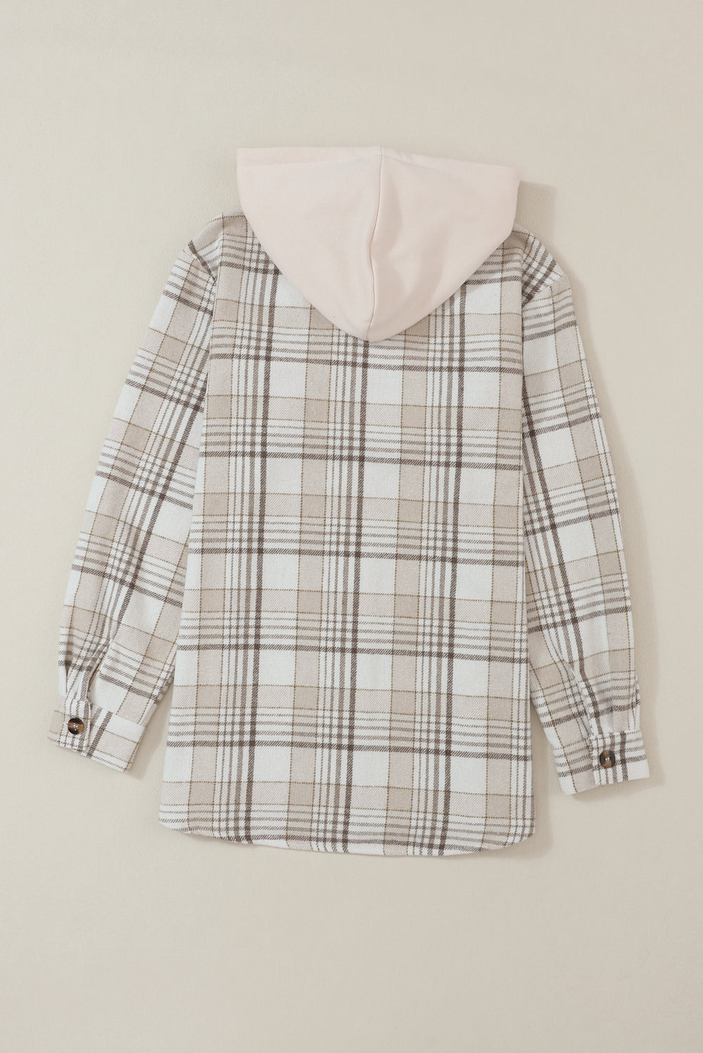 Khaki Plaid Removable Hood Buttoned Shacket