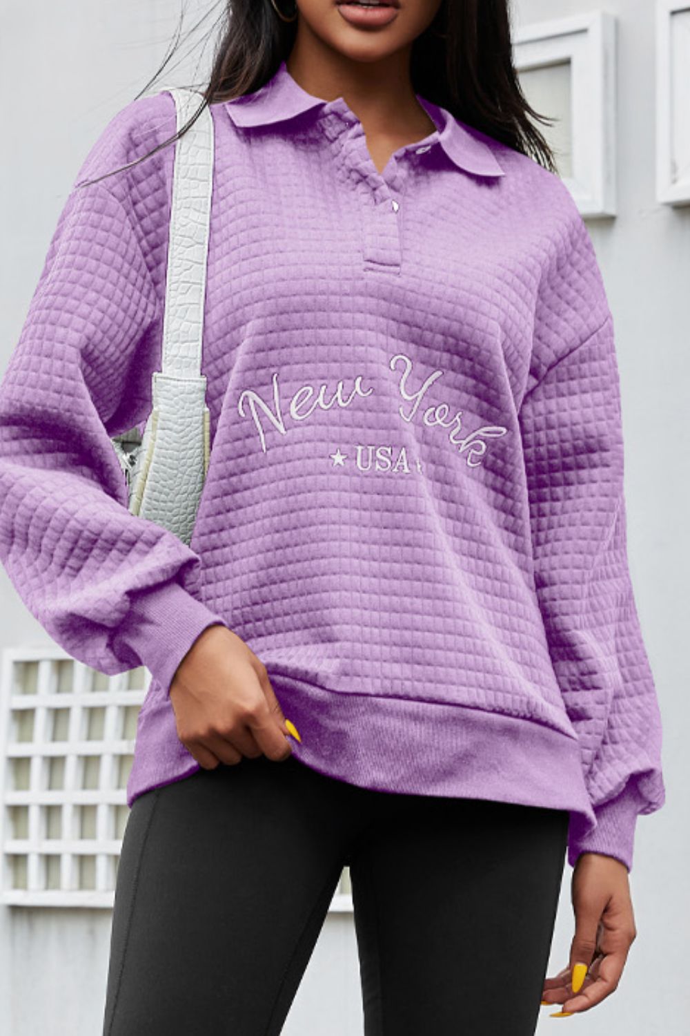 NEW YORK USA Button Detail Long Sleeve Sweatshirt