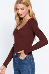 Shirring Sweatheart Neck Sweater