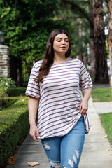 Plus Stripe Bell Short Sleeve Top