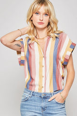 A Woven Shirt In Multicolor Striped With Collared Neckline