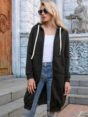 Double Take Full Size Zip-Up Longline Hoodie with Pockets